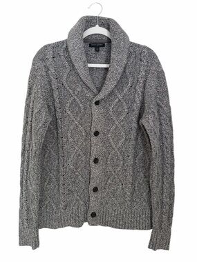 Banana Republic Shawl Collar Cardigan Mens L Gray Cable Knit Wool Blend